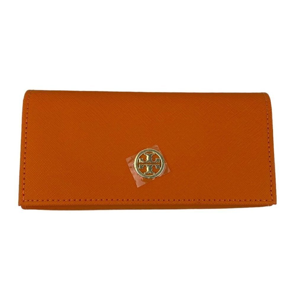 TORY Burch Saffiano Orange Leather Sun Reading Glass Case Gold Logo US OS